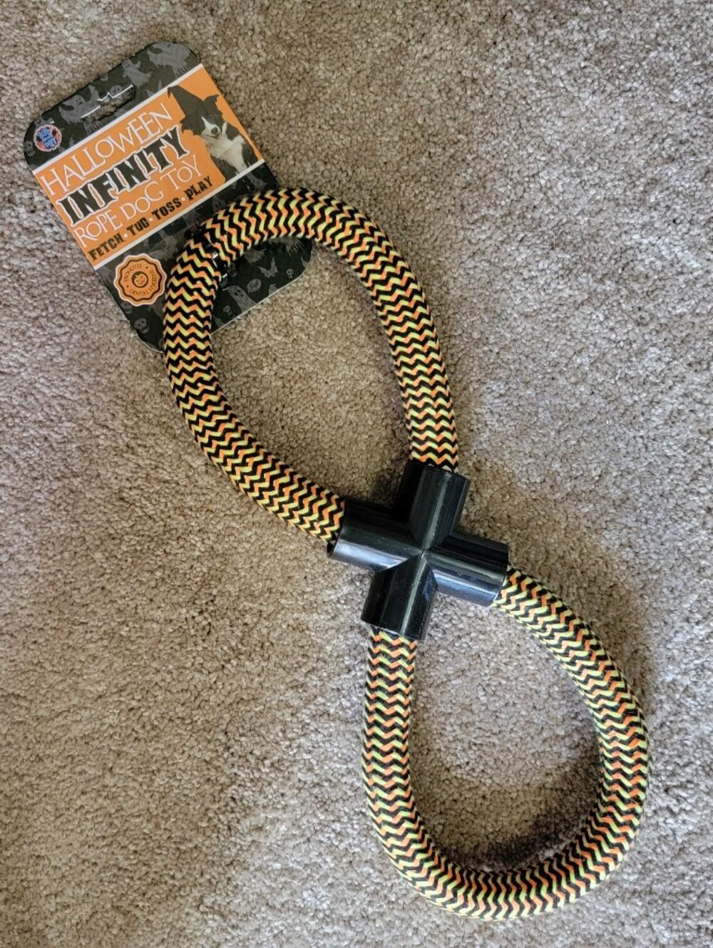 Dog Rope Toy Halloween Orange/Black.. Durable Tug Toss Fetch Large Xl Ea.